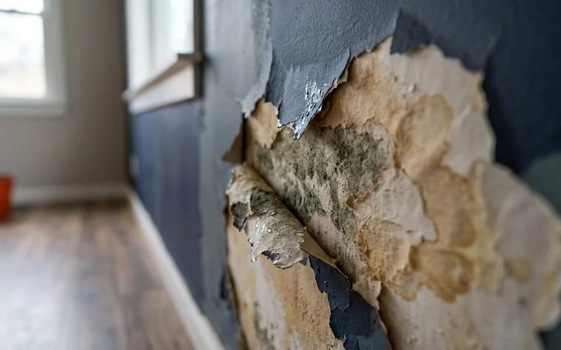 Paint peeling from hidden water leak