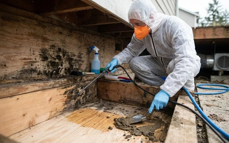 Crawl space joist mold treatment