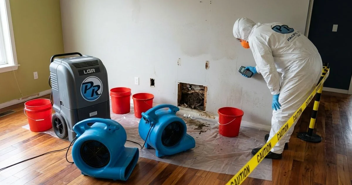 Air movers and LGR dehumidifier running structural drying