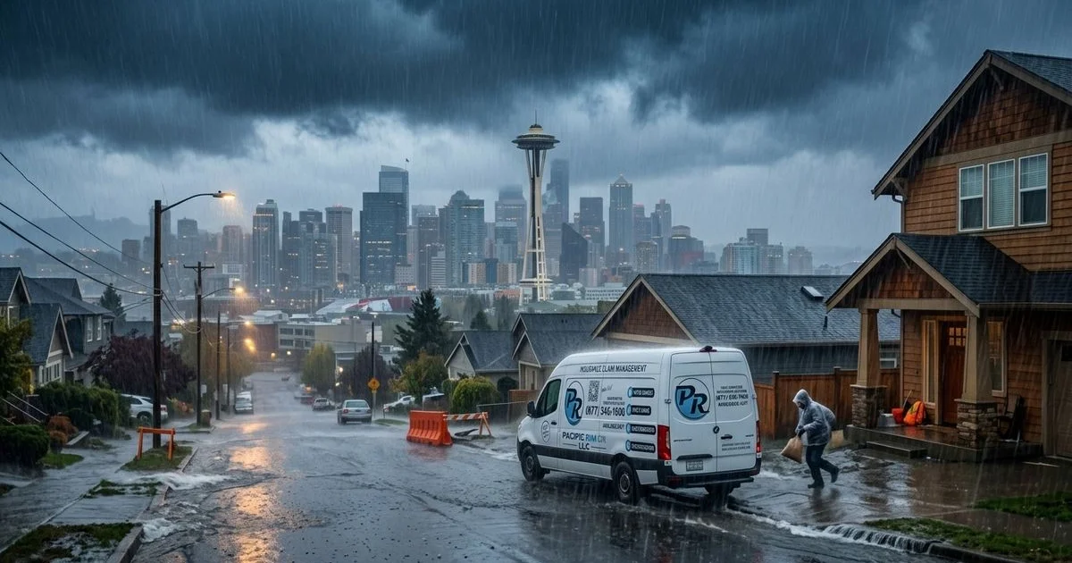 Atmospheric river storm system over Seattle