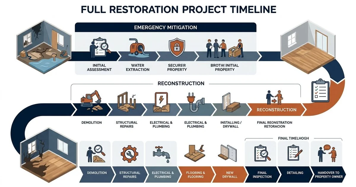 Restoration project timeline visualization