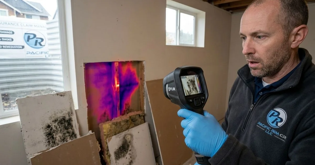 Hidden mold discovered behind drywall during inspection