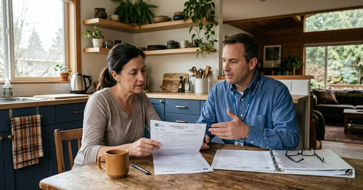 Homeowner reviewing insurance documents about water damage