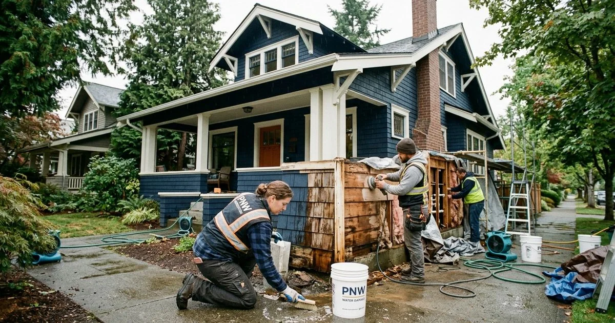 Queen Anne Seattle home undergoing water damage restoration after pipe burst