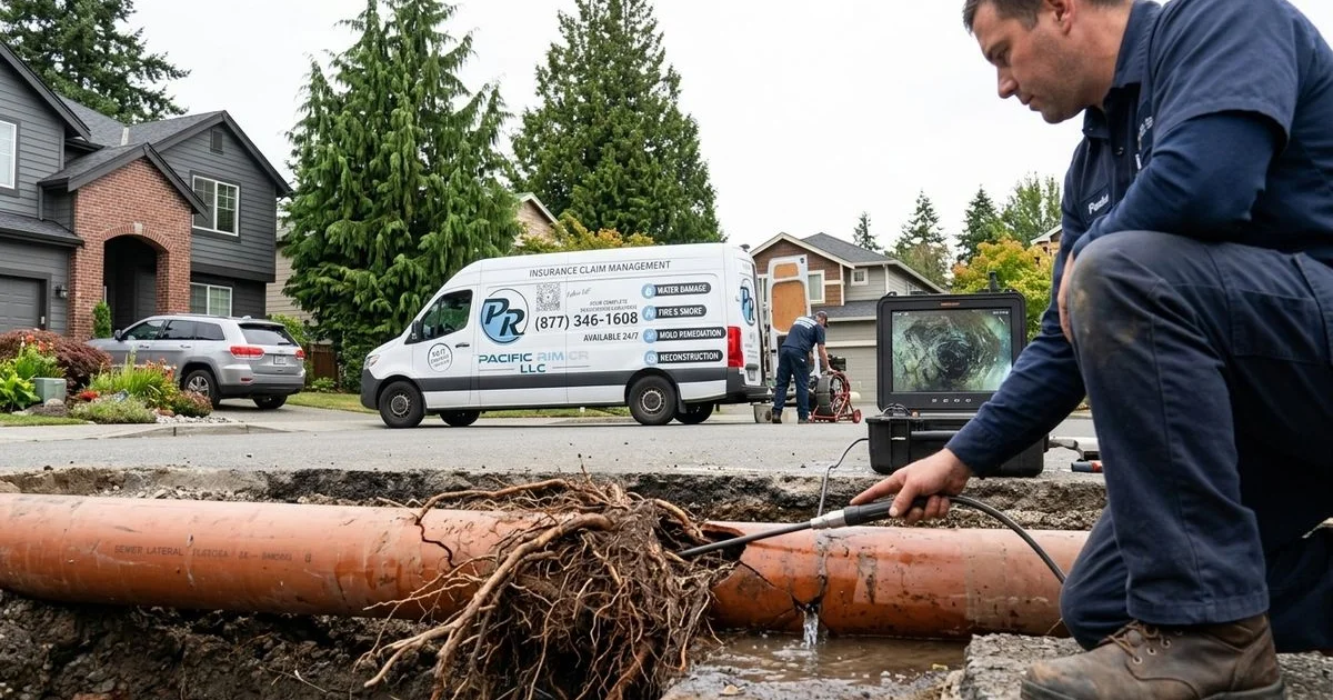 Tree roots inside an older Seattle sewer lateral